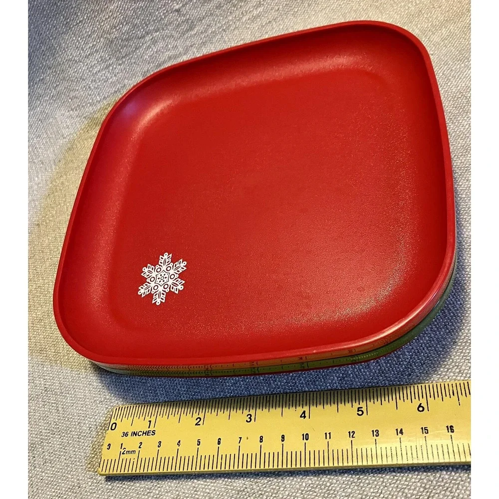 Vtg Tupperware Luncheon Plate 2 Red & 1 Green Square 8
